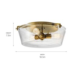 Kichler Alton 18.5-in Natural Brass Indoor 3 -Light Flush Mount Light with Etched Glass