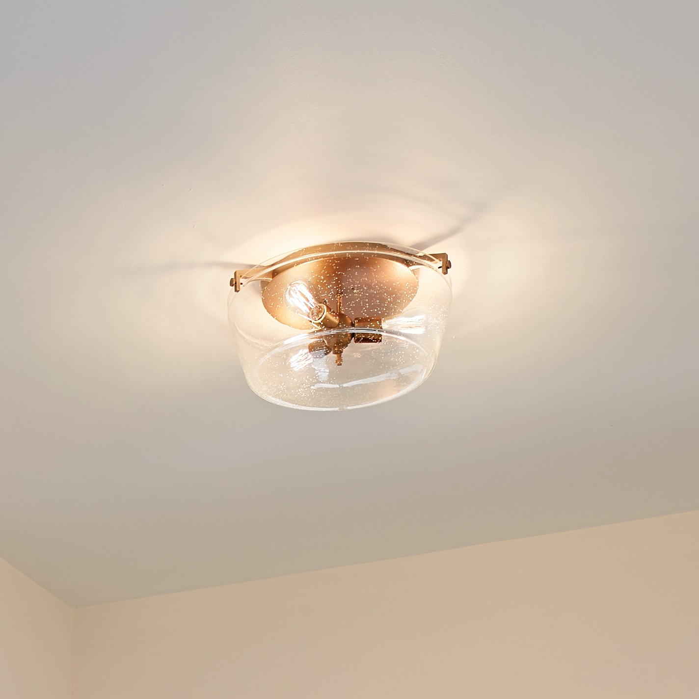 Kichler Alton 18.5-in Natural Brass Indoor 3 -Light Flush Mount Light with Etched Glass