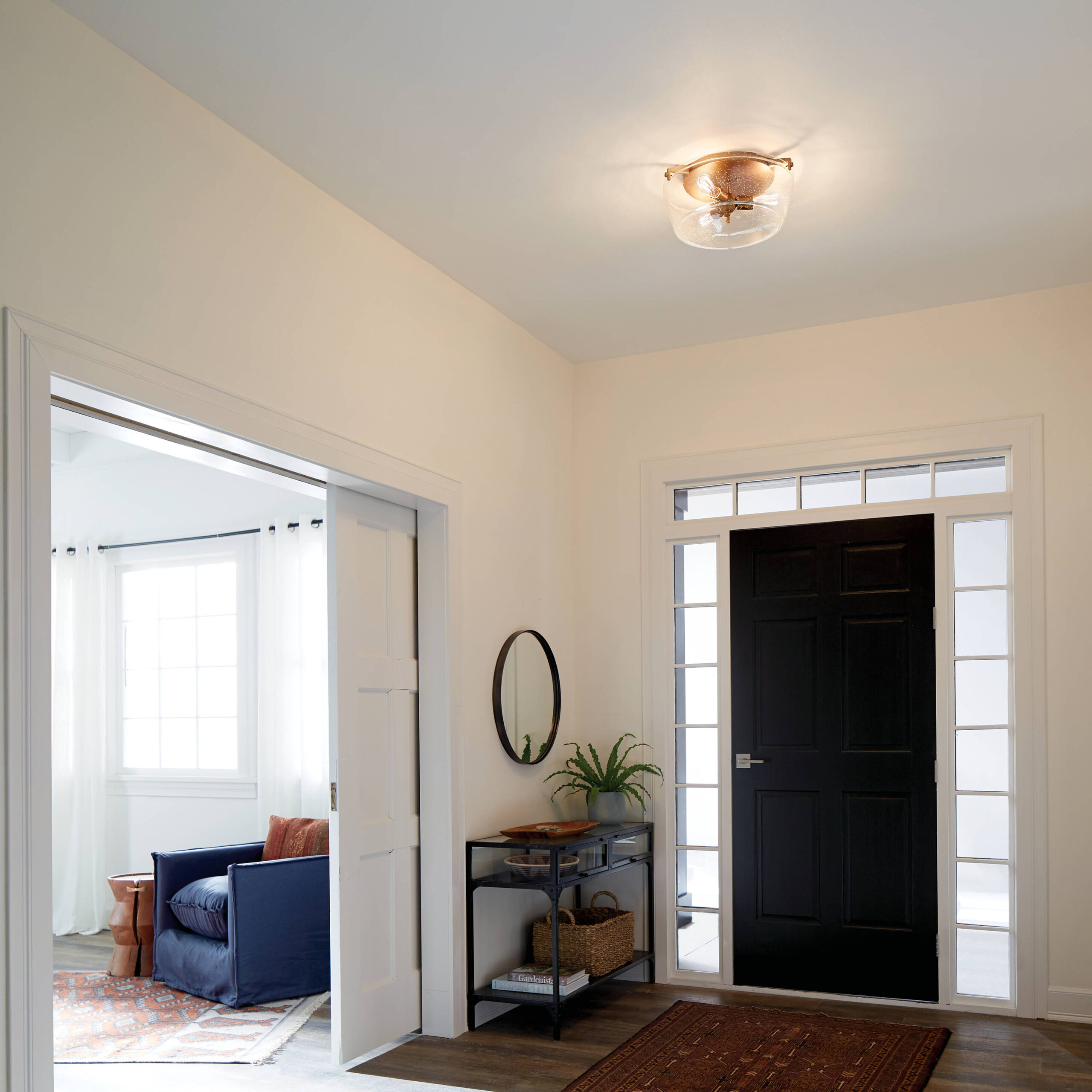 Kichler Alton 18.5-in Natural Brass Indoor 3 -Light Flush Mount Light with Etched Glass