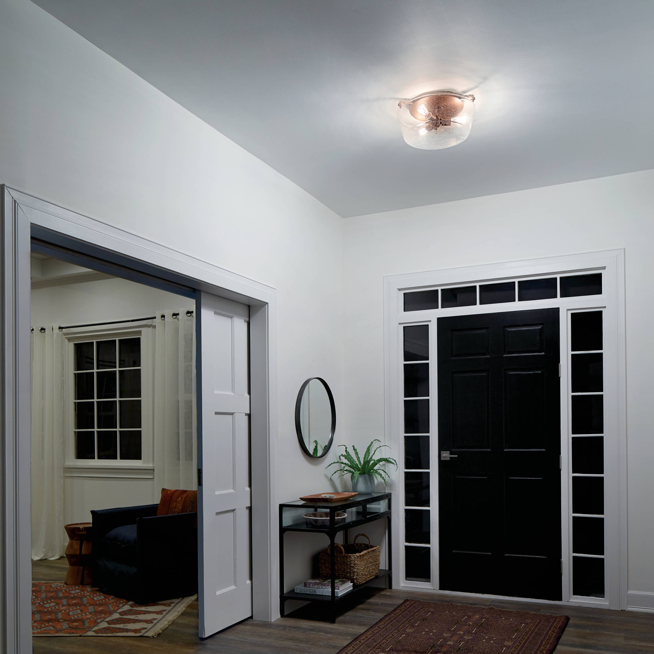 Kichler Alton 18.5-in Natural Brass Indoor 3 -Light Flush Mount Light with Etched Glass