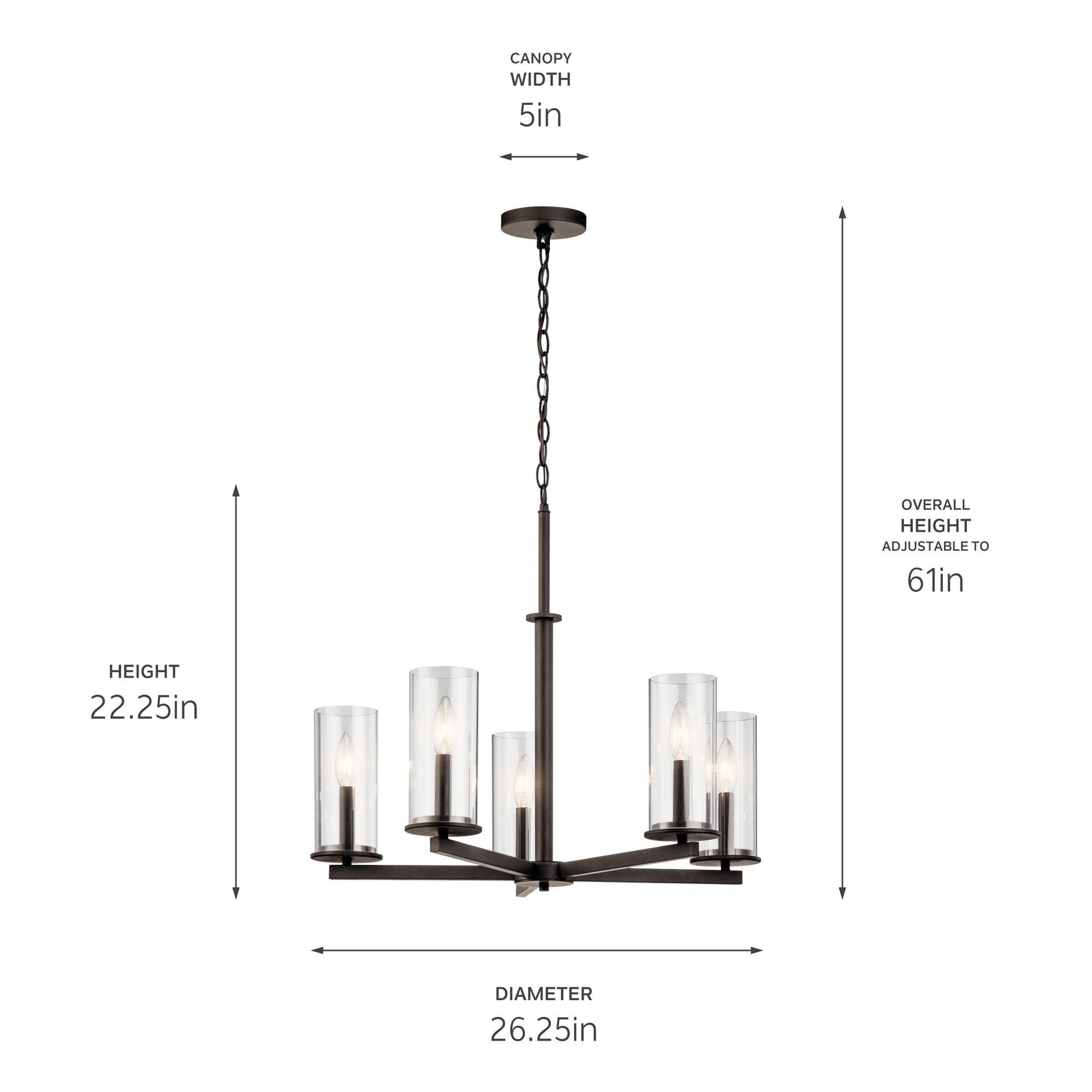 Kichler Crosby 5 -Light Bronze Clear glass Metal Chandelier