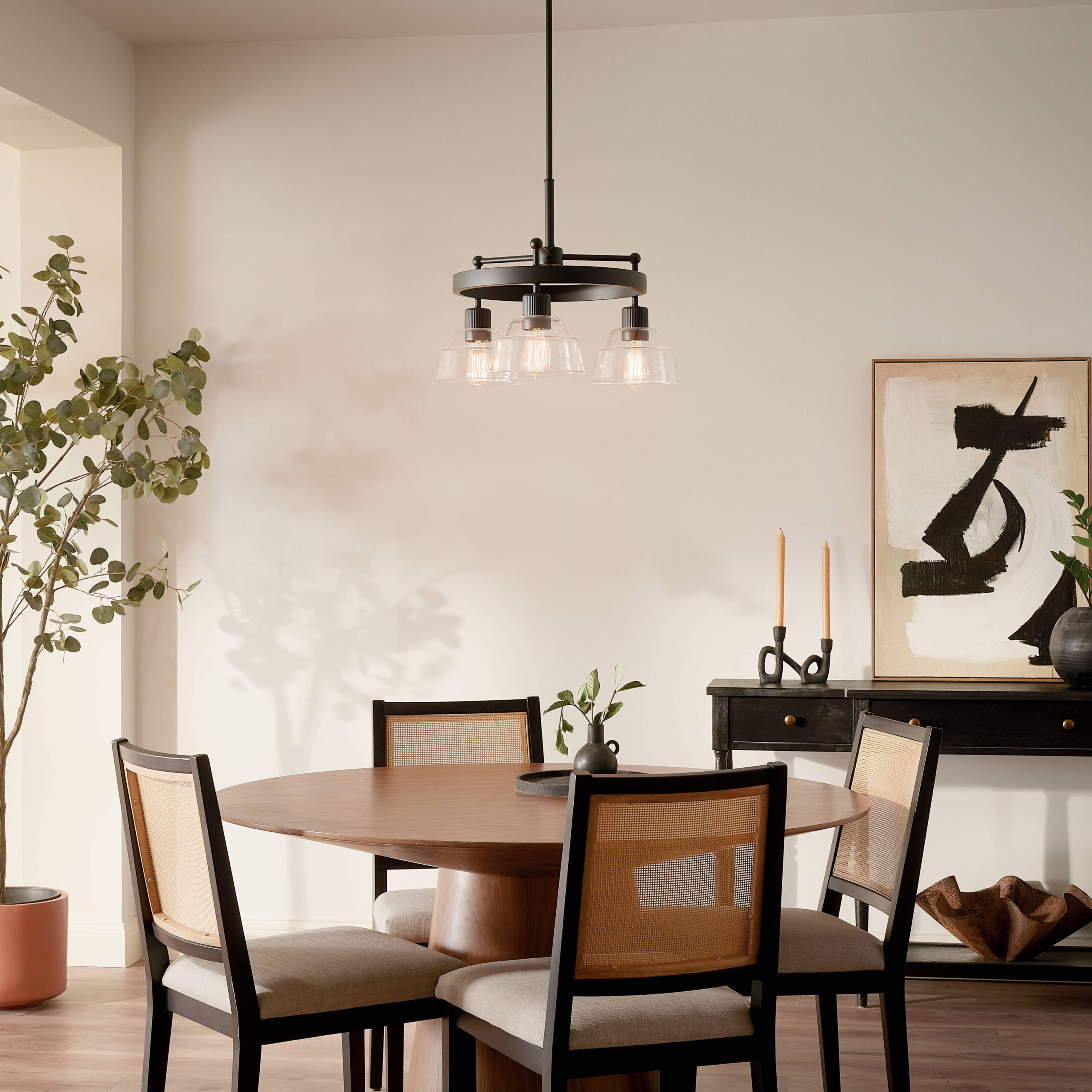 Kichler Eastmont 3 -Light Brushed Black Clear glass Steel Chandelier