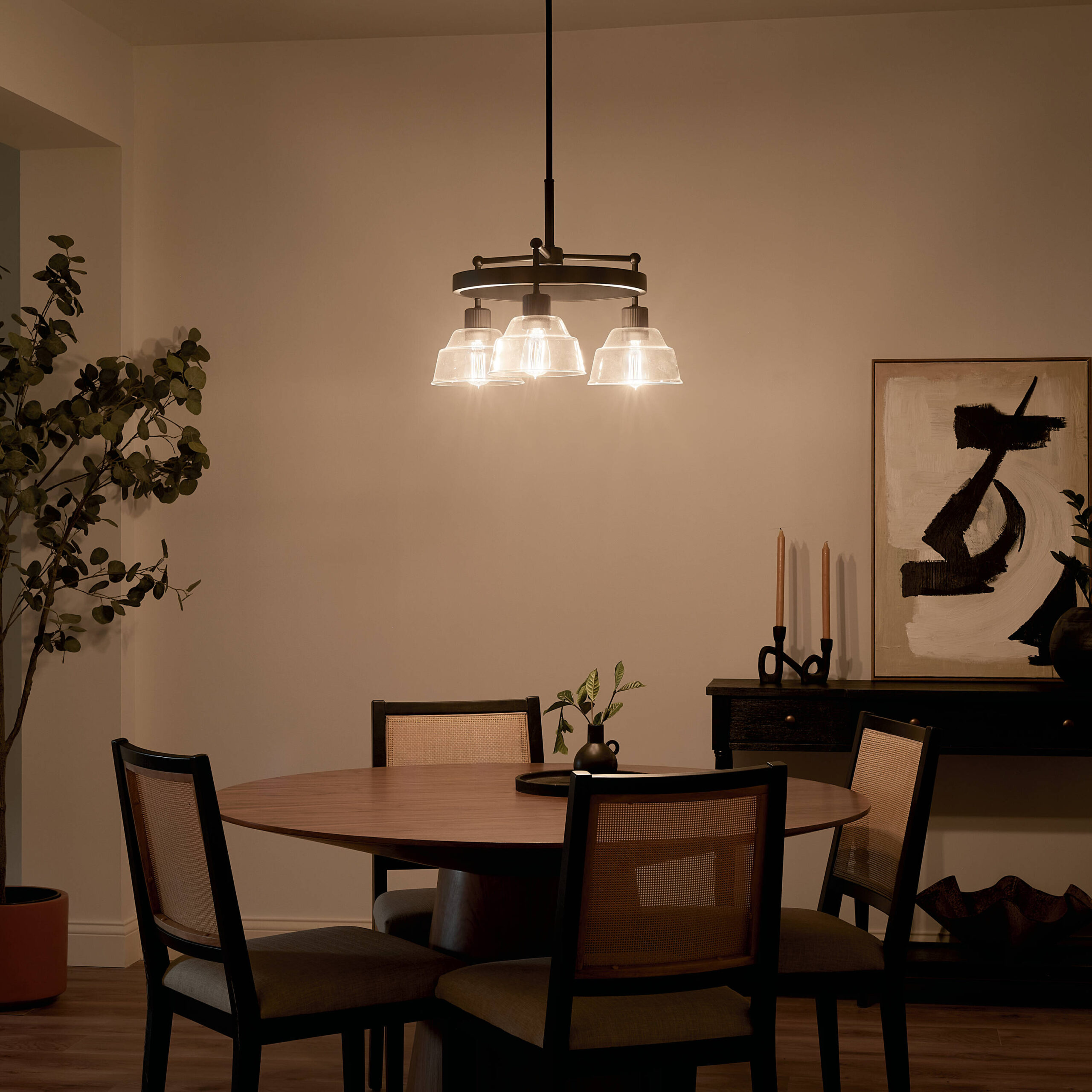 Kichler Eastmont 3 -Light Brushed Black Clear glass Steel Chandelier