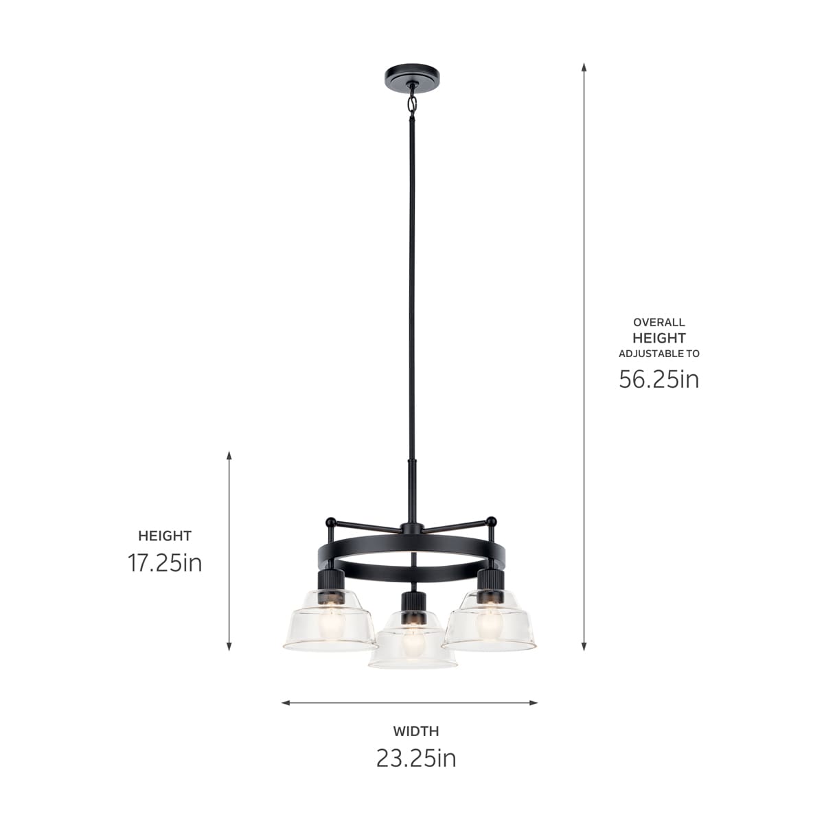 Kichler Eastmont 3 -Light Brushed Black Clear glass Steel Chandelier