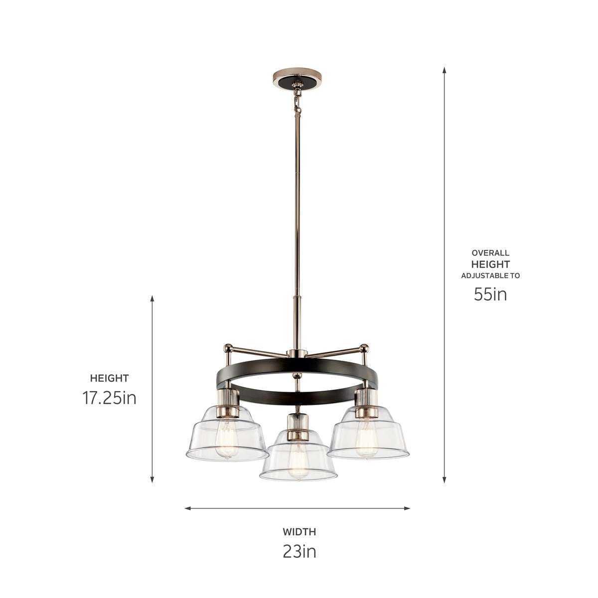 Kichler Eastmont 3 -Light Brushed Nickel Clear glass Steel Chandelier