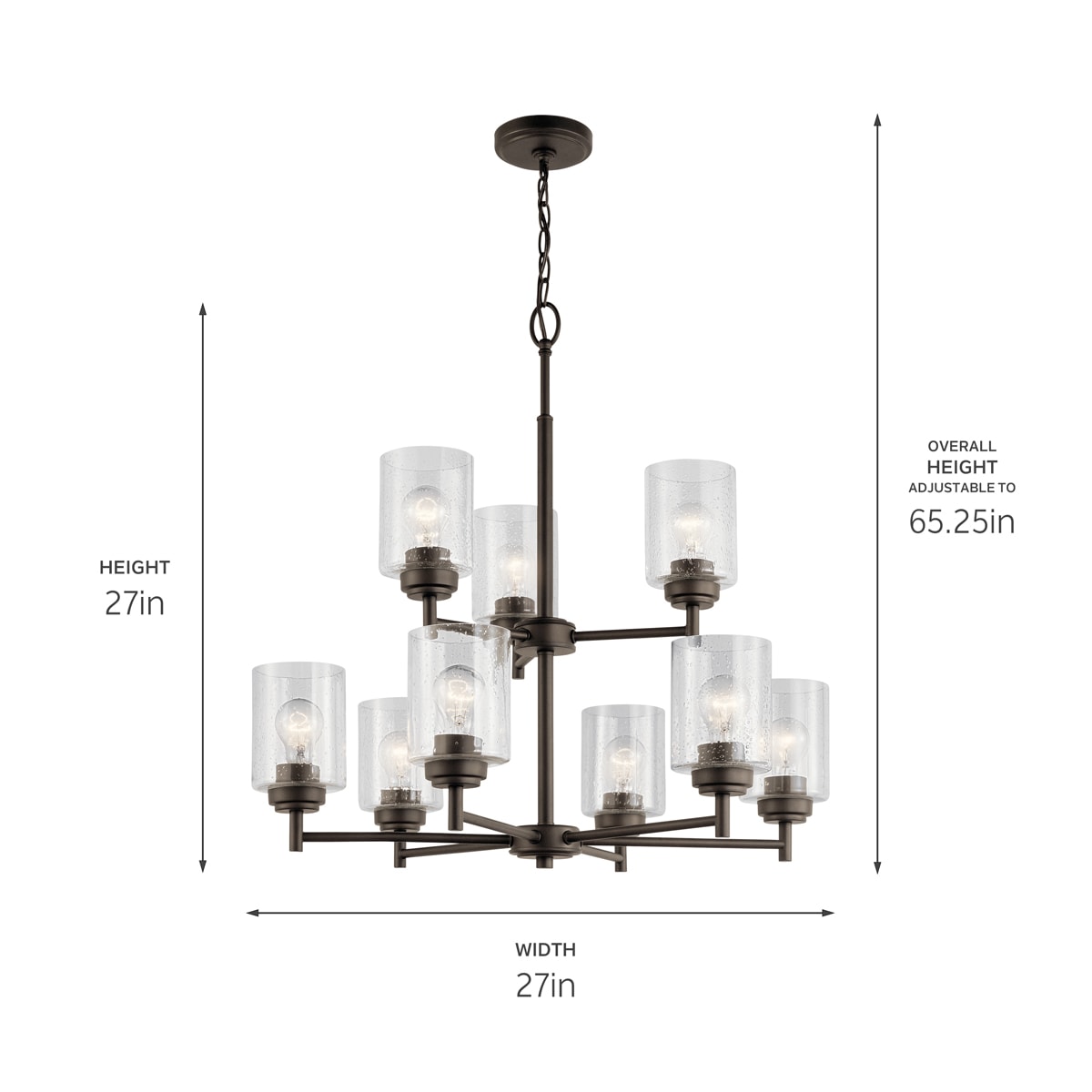 Kichler Winslow 9 -Light Brushed Bronze Seeded glass Metal Chandelier
