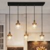 LNC Capensis 5 -Light Black Dining Room Light Fixture Over Table Modern/contemporary Clear glass Globe Large Hanging Kitchen Island Light