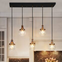 LNC Capensis 5 -Light Black Dining Room Light Fixture Over Table Modern/contemporary Clear glass Globe Large Hanging Kitchen Island Light