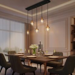 LNC Capensis 5 -Light Black Dining Room Light Fixture Over Table Modern/contemporary Clear glass Globe Large Hanging Kitchen Island Light