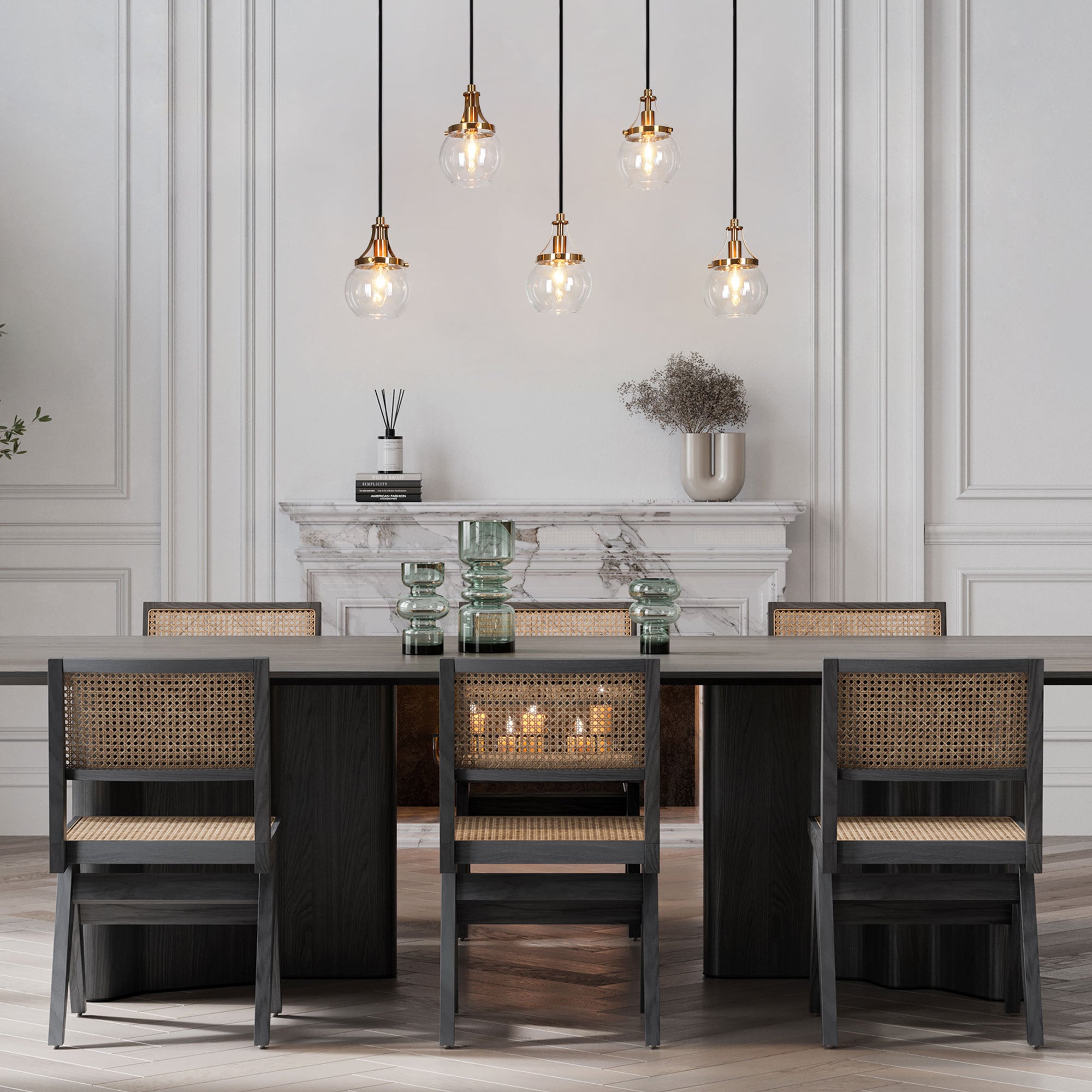 LNC Capensis 5 -Light Black Dining Room Light Fixture Over Table Modern/contemporary Clear glass Globe Large Hanging Kitchen Island Light
