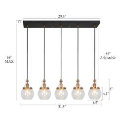 LNC Capensis 5 -Light Black Dining Room Light Fixture Over Table Modern/contemporary Clear glass Globe Large Hanging Kitchen Island Light