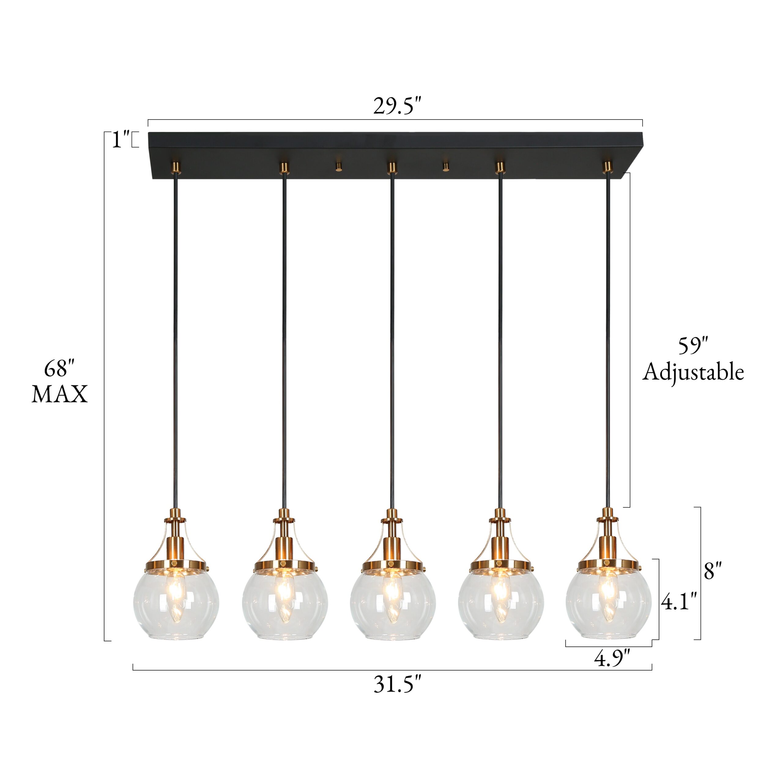 LNC Capensis 5 -Light Black Dining Room Light Fixture Over Table Modern/contemporary Clear glass Globe Large Hanging Kitchen Island Light