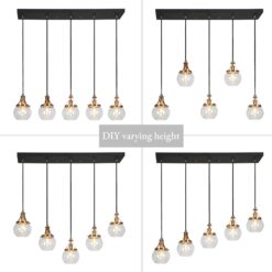 LNC Capensis 5 -Light Black Dining Room Light Fixture Over Table Modern/contemporary Clear glass Globe Large Hanging Kitchen Island Light