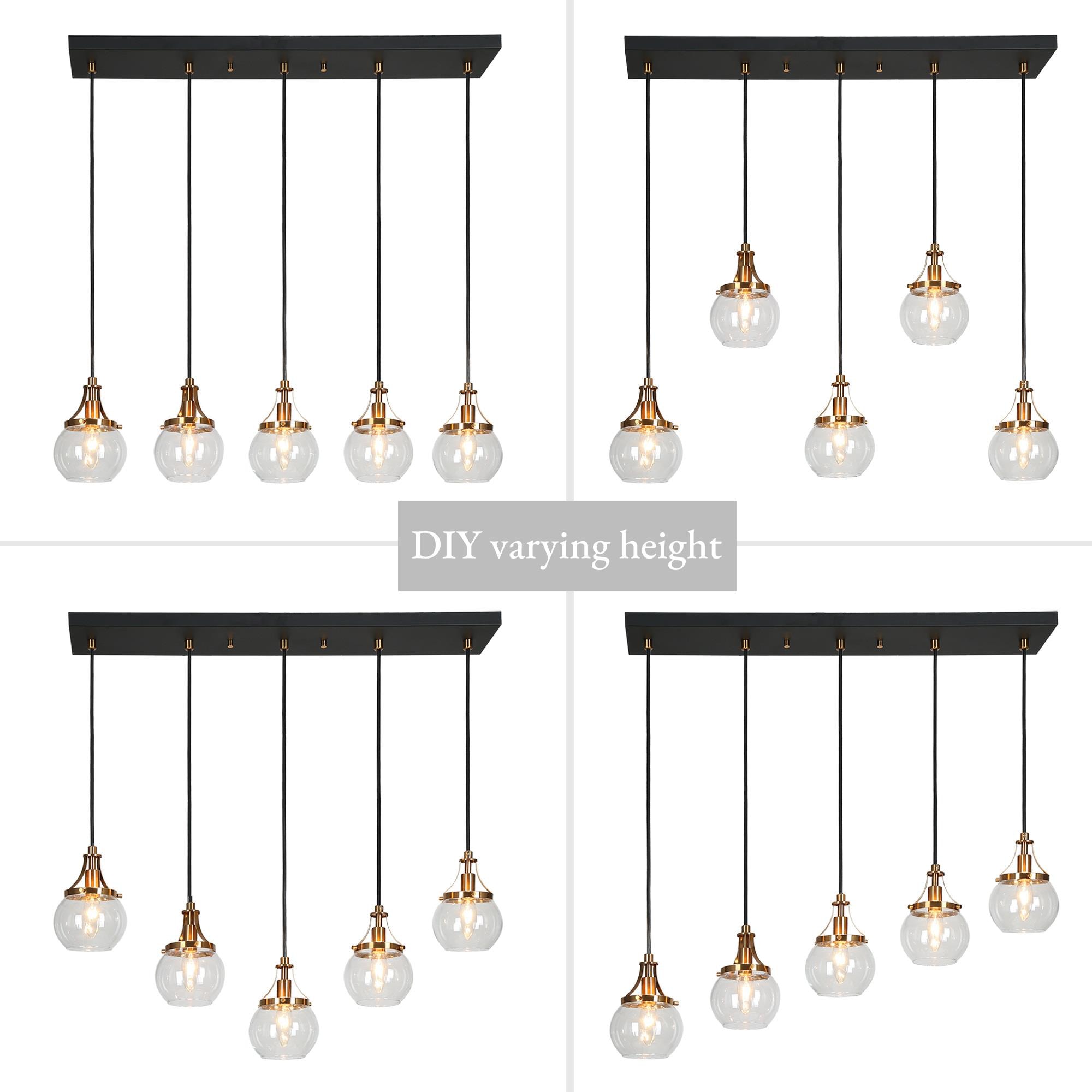 LNC Capensis 5 -Light Black Dining Room Light Fixture Over Table Modern/contemporary Clear glass Globe Large Hanging Kitchen Island Light