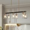 LNC Erharting 6 -Light Brushed Black and Polished Gold Mason Jar Modern/contemporary Textured glass Linear Large Hanging Kitchen Island Light
