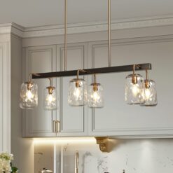 LNC Erharting 6 -Light Brushed Black and Polished Gold Mason Jar Modern/contemporary Textured glass Linear Large Hanging Kitchen Island Light