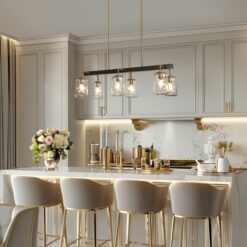 LNC Erharting 6 -Light Brushed Black and Polished Gold Mason Jar Modern/contemporary Textured glass Linear Large Hanging Kitchen Island Light