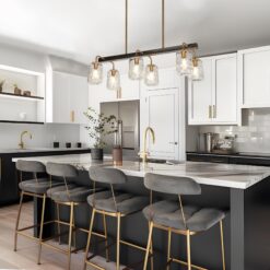 LNC Erharting 6 -Light Brushed Black and Polished Gold Mason Jar Modern/contemporary Textured glass Linear Large Hanging Kitchen Island Light