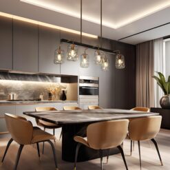 LNC Erharting 6 -Light Brushed Black and Polished Gold Mason Jar Modern/contemporary Textured glass Linear Large Hanging Kitchen Island Light