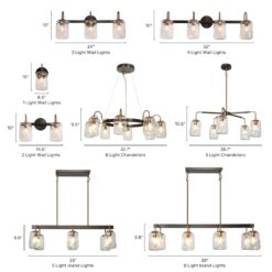 LNC Erharting 6 -Light Brushed Black and Polished Gold Mason Jar Modern/contemporary Textured glass Linear Large Hanging Kitchen Island Light