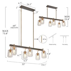 LNC Erharting 6 -Light Brushed Black and Polished Gold Mason Jar Modern/contemporary Textured glass Linear Large Hanging Kitchen Island Light