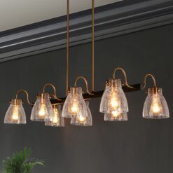 LNC Aidtyrtm 8 -Light 37.5''L Brushed Black and Polished Gold Modern/contemporary Crackled glass Linear Large Hanging Pendant Light