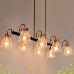 LNC Aidtyrtm 8 -Light 37.5''L Brushed Black and Polished Gold Modern/contemporary Crackled glass Linear Large Hanging Pendant Light