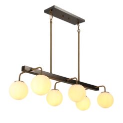LNC Aladarimostinin 6 -Light Polished Brass and Brushed Black Modern/contemporary Opal glass Linear Large Hanging Kitchen Island Light