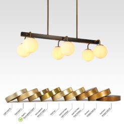 LNC Aladarimostinin 6 -Light Polished Brass and Brushed Black Modern/contemporary Opal glass Linear Large Hanging Kitchen Island Light