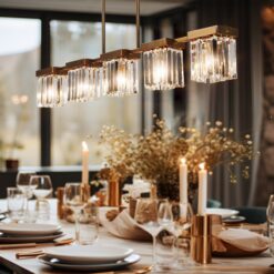 LNC Labradorite 40.2-in W Oversized 5 -Light Satin Gold Kitchen Island Light