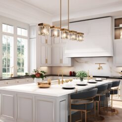 LNC Labradorite 40.2-in W Oversized 5 -Light Satin Gold Kitchen Island Light