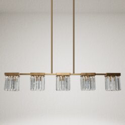 LNC Labradorite 40.2-in W Oversized 5 -Light Satin Gold Kitchen Island Light
