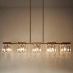 LNC Labradorite 40.2-in W Oversized 5 -Light Satin Gold Kitchen Island Light