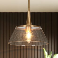 LNC Quoridan 9-in W 1 -Light Polished Gold with Seeded Glass Modern/contemporary Seeded glass Dome Mini Hanging Pendant Light