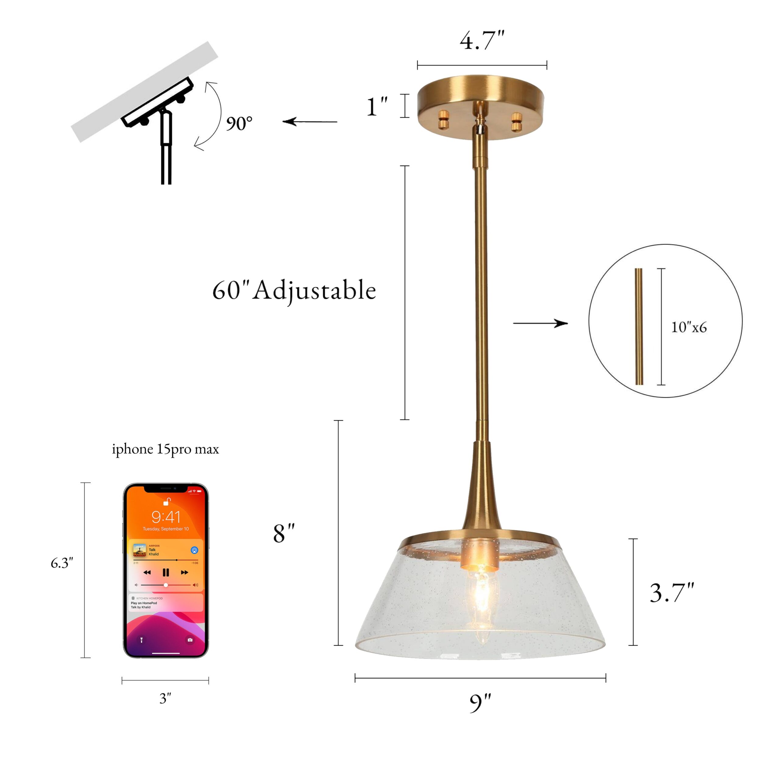 LNC Quoridan 9-in W 1 -Light Polished Gold with Seeded Glass Modern/contemporary Seeded glass Dome Mini Hanging Pendant Light