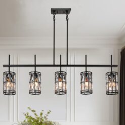 LNC Chispa 45.3-in L 5 -Light Black and Crystal Modern/contemporary Clear glass Crystal Linear Large Hanging Kitchen Island Light