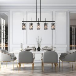 LNC Chispa 45.3-in L 5 -Light Black and Crystal Modern/contemporary Clear glass Crystal Linear Large Hanging Kitchen Island Light
