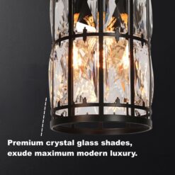 LNC Chispa 45.3-in L 5 -Light Black and Crystal Modern/contemporary Clear glass Crystal Linear Large Hanging Kitchen Island Light