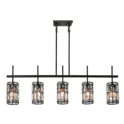 LNC Chispa 45.3-in L 5 -Light Black and Crystal Modern/contemporary Clear glass Crystal Linear Large Hanging Kitchen Island Light