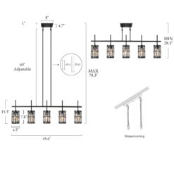 LNC Chispa 45.3-in L 5 -Light Black and Crystal Modern/contemporary Clear glass Crystal Linear Large Hanging Kitchen Island Light