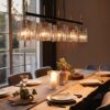 LNC Echonalyri 35.4-in L 5 -Light Polished Gold and Black Smokey Gray Glass Kitchen Island Light
