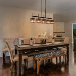 LNC Echonalyri 35.4-in L 5 -Light Polished Gold and Black Smokey Gray Glass Kitchen Island Light