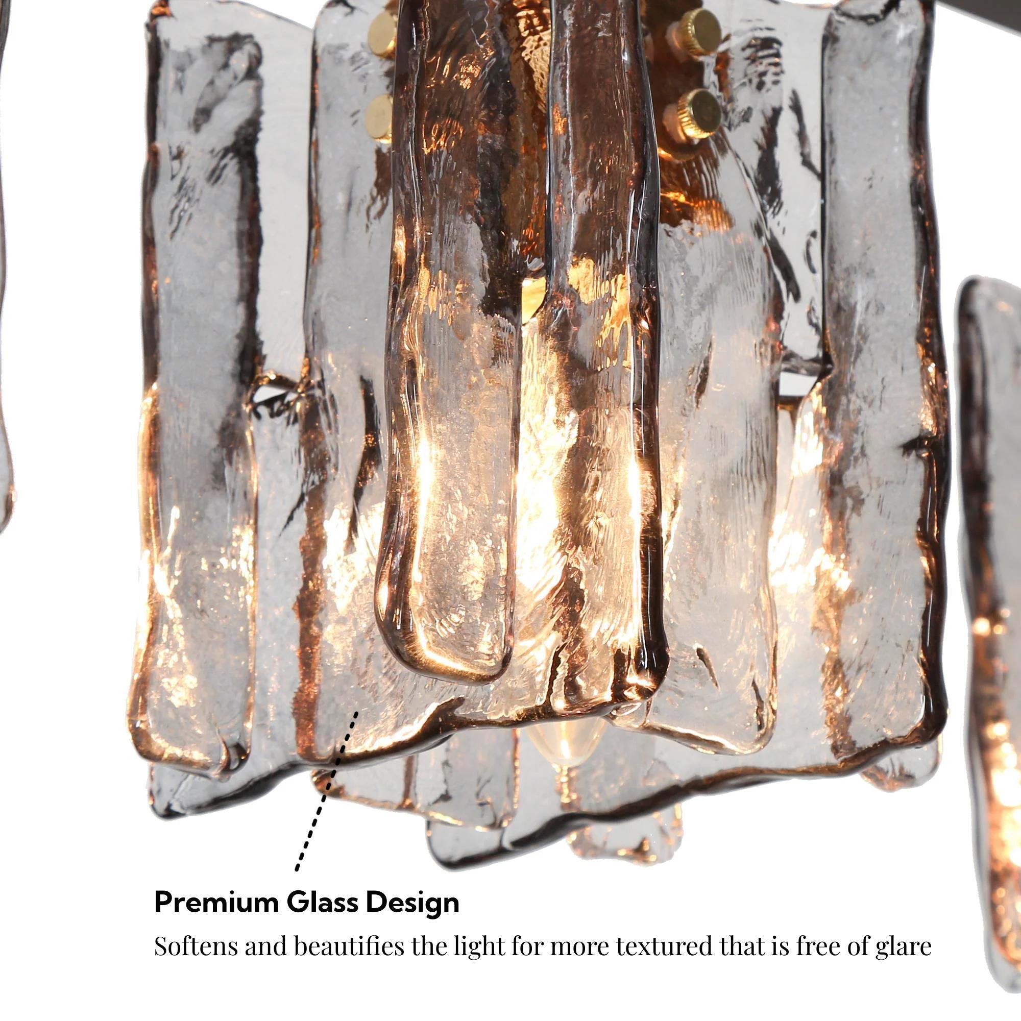 LNC Echonalyri 35.4-in L 5 -Light Polished Gold and Black Smokey Gray Glass Kitchen Island Light