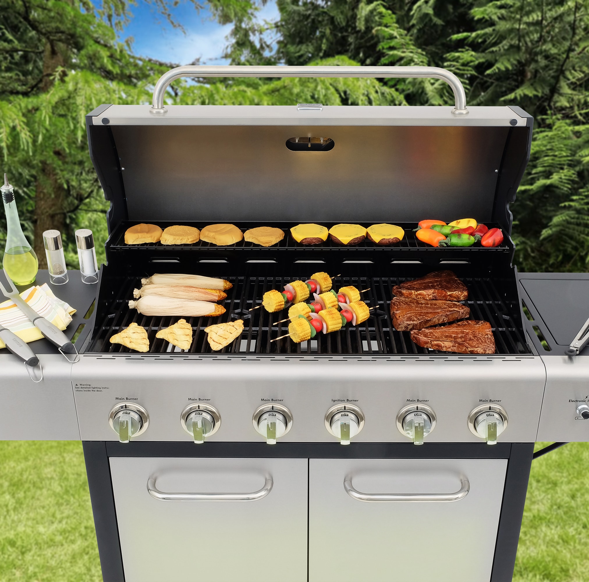 Kenmore Stainless steel 6 -Burner Liquid Propane Gas Grill 1 -Side Burner