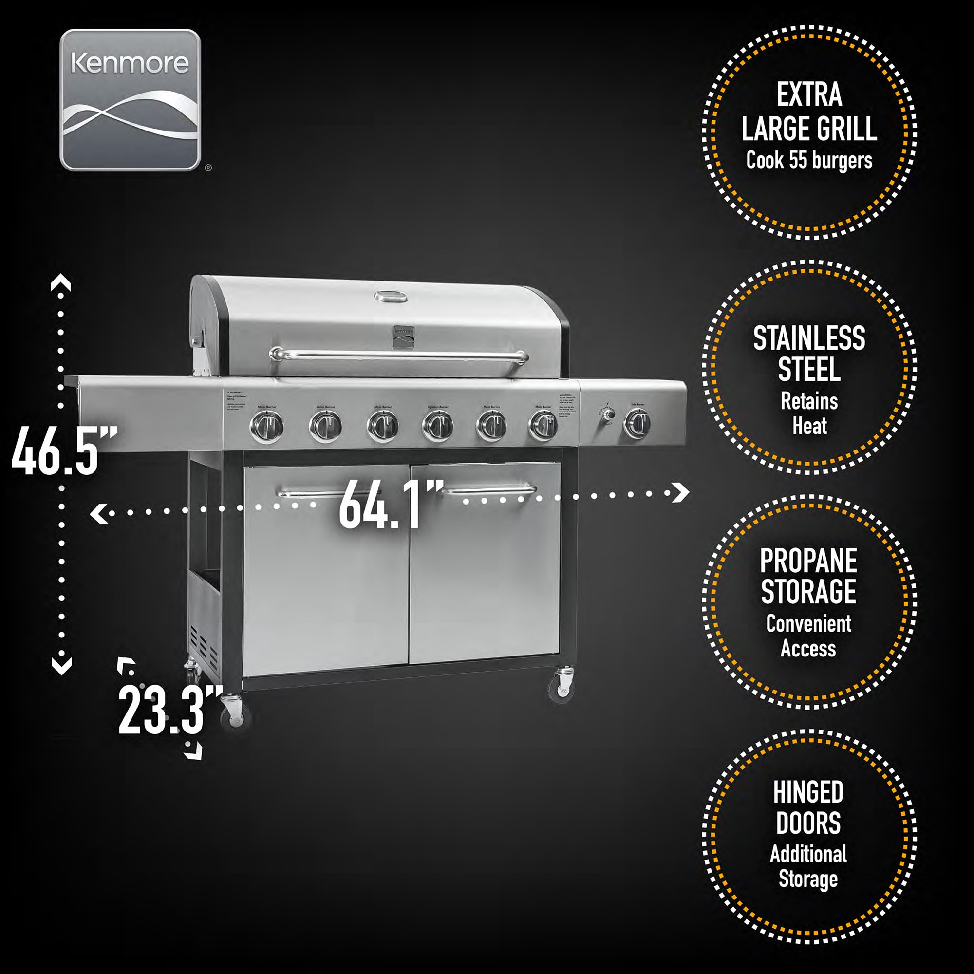 Kenmore Stainless steel 6 -Burner Liquid Propane Gas Grill 1 -Side Burner