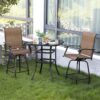 Nuu Garden 3 -Piece Black and brown Bar Height Patio Dining Set Iron Square Table with 2 Brown Swivel Chairs