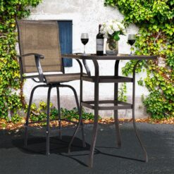 Nuu Garden 3 -Piece Black and brown Bar Height Patio Dining Set Iron Square Table with 2 Brown Swivel Chairs