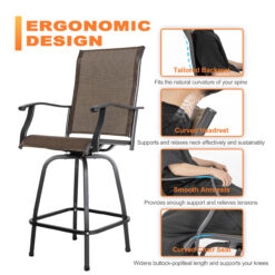Nuu Garden 3 -Piece Black and brown Bar Height Patio Dining Set Iron Square Table with 2 Brown Swivel Chairs