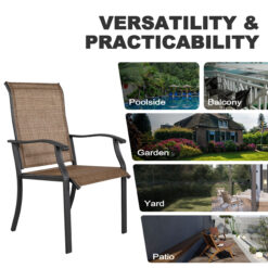 Nuu Garden 5 -Piece Black Patio Dining Set Iron Square Table with 4 Brown Stationary Chairs