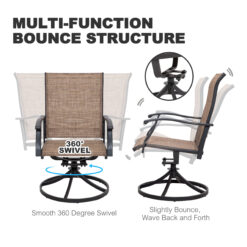 Nuu Garden 5 -Piece Black Patio Dining Set Iron Square Table with 4 Brown Swivel Chairs